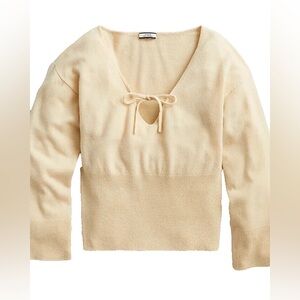 J Crew Cream Ribbed Cashmere Tied V-Neck Sweater Long Sleeve Womens Size Large